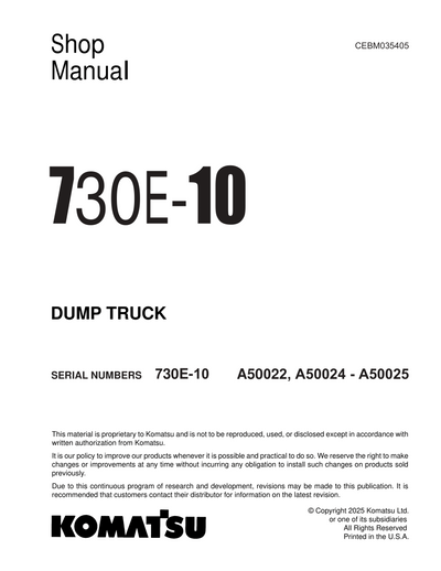 Komatsu 730E-10 Dump Truck Shop Service Manual A50022, A50024-A50025 and up (CEBM035405)