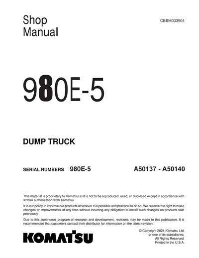 Komatsu 980E-5 Dump Truck Shop Service Manual A50137-A50140 and up (CEBM033904)