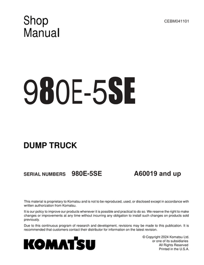 Komatsu 980E-5SE Dump Truck Shop Service Manual A60019 and up (CEBM041101)