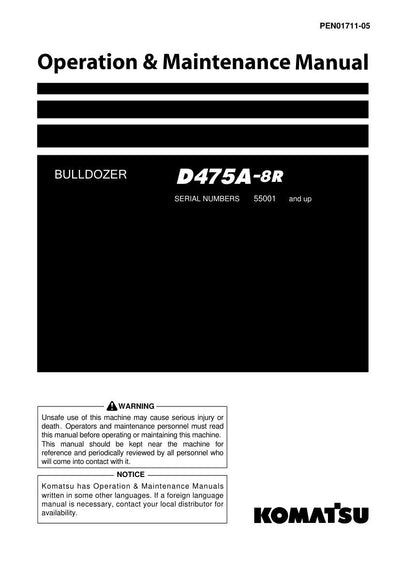 Komatsu D475A-8R Bulldozer Operation and Maintenance Manual 