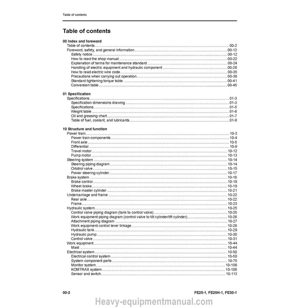 Komatsu FE25-1 FE25H-1 FE30-1 Forklift Truck Shop Service Manual PDF