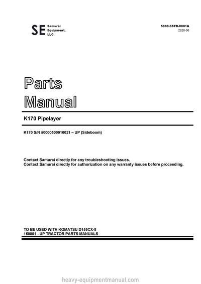 Komatsu K170(USA) Pipe Layer Parts Manual SN 10021-UP