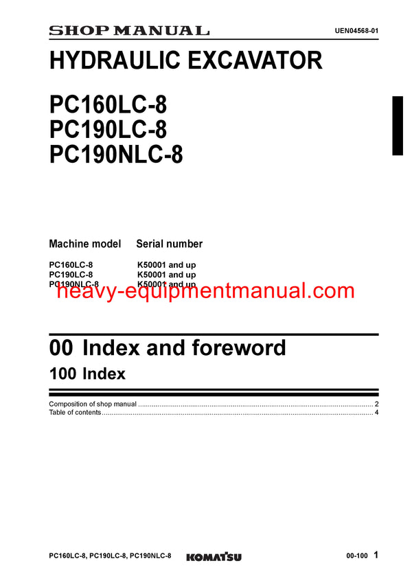 Download Komatsu PC160LC-8 Hydraulic Excavator Service Shop Manual SN K50001-UP
