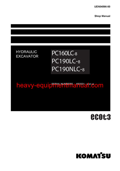 Download Komatsu PC160LC-8 Hydraulic Excavator Service Shop Manual SN K50001-UP