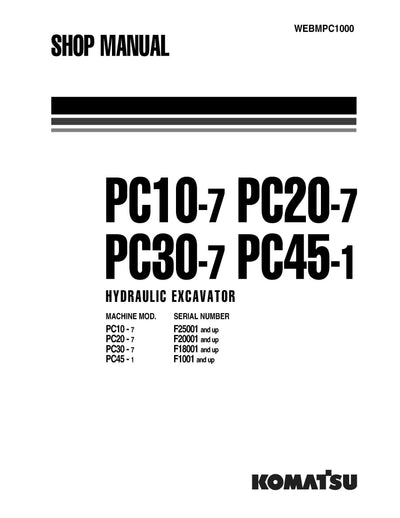 Komatsu PC20-7 Crawler Excavator Shop Service Manual SN F20001-UP