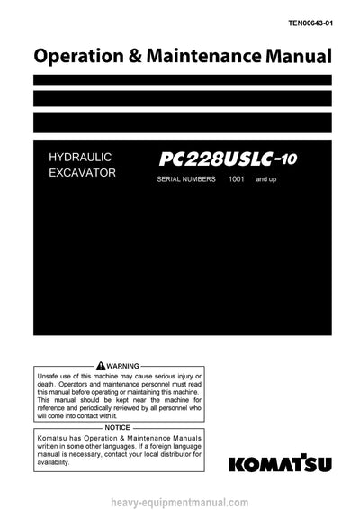 Komatsu PC228USLC-10 Hydraulic Excavator Operation and Maintenance Manual PDF