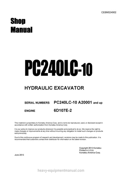 Komatsu PC240LC-10 Excavator (SN A20001-UP) Service Manual Download PDF