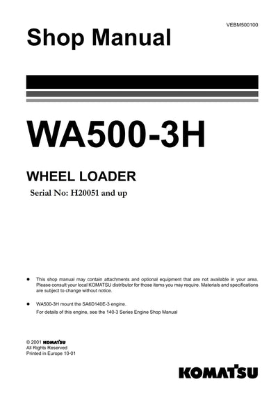 Komatsu WA500-3H Wheel Loader Shop Service Manual