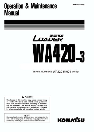 Komatsu WA420-3 Wheel Loader Operation and Maintenance Manual
