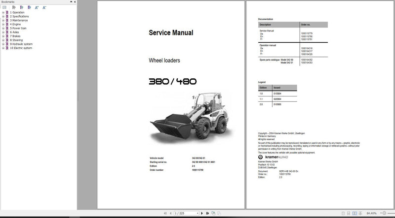 Kramer Wheel Loader 380 480 Service Manual - PDF Download