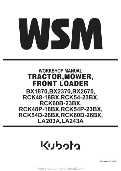 Kubota BX1870, BX2370, BX2670 Tractor Workshop Service Manual (9Y111-08554) PDF Download