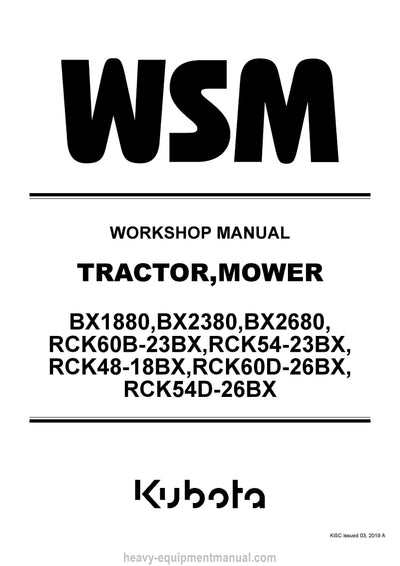 Kubota BX1880, BX2380, BX2680 Tractor Mower Workshop Service Manual (9Y111-16342) PDF Download
