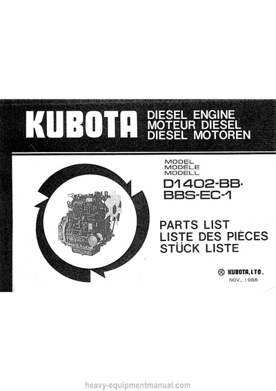 Kubota D1402-BB-BBS-EC-1 Diesel Engine Parts Manual PDF