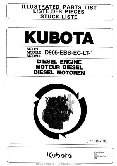 Kubota D905-EBB-EC-LT-1 Diesel Engine Parts Manual PDF