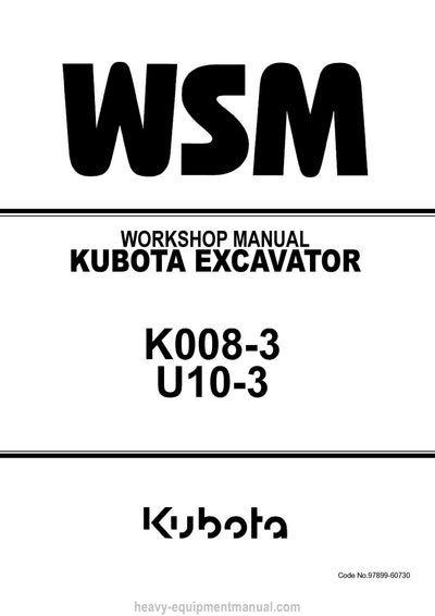 Kubota K008-3 U10-3 Excavator Workshop Service Manual (97899-60730) PDF Download