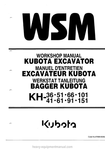 Kubota KH-36 51 66 101 41 61 91 151 Excavator Workshop Manual - 97899-60062 (EN FR DE)