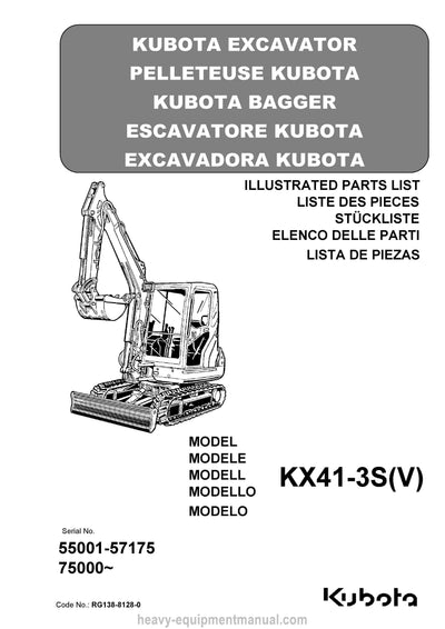 Kubota KX41-3S KX41-3SV Excavator Parts Manual PDF
