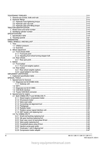 Kubota M6-101-1, M6-111-1, M6-131-1, M6-141-1 Tractor Workshop Service Manual