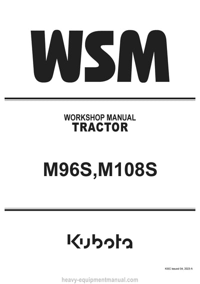 Kubota M96S M108S Tractor Workshop Service Manual (9Y111-28920) PDF Download