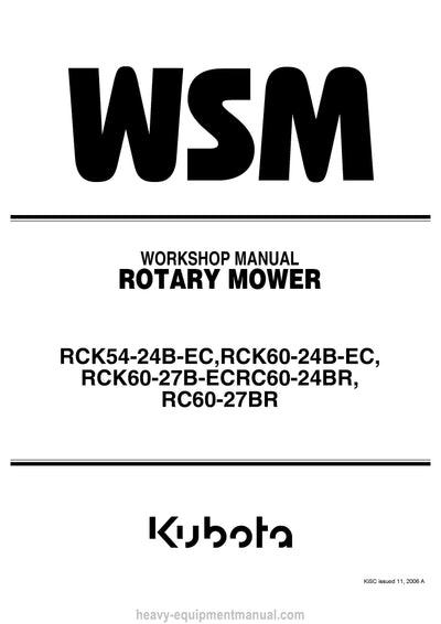Kubota RCK54-24B-EC,RCK60-24B-EC, RCK60-27B-ECRC60-24BR, RC60-27BR Rotary Mower Workshop Manual 9Y001-17110