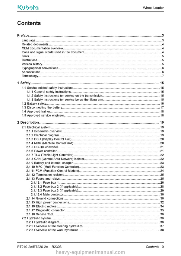 Kubota RT210-2e RT220-2e Wheel Loader Service Manual (TOB-0087051) PDF Download