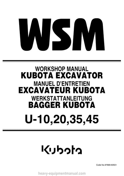 Kubota U10 U20 U35 U45 Excavator Workshop Manual (97899-60501) PDF Download