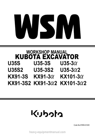 Kubota U35S U35-3S U35-3 Excavator Workshop Service Manual (97899-61520) PDF Download
