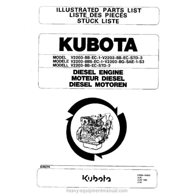 Kubota V2203 Series Diesel Engine Parts Manual PDF