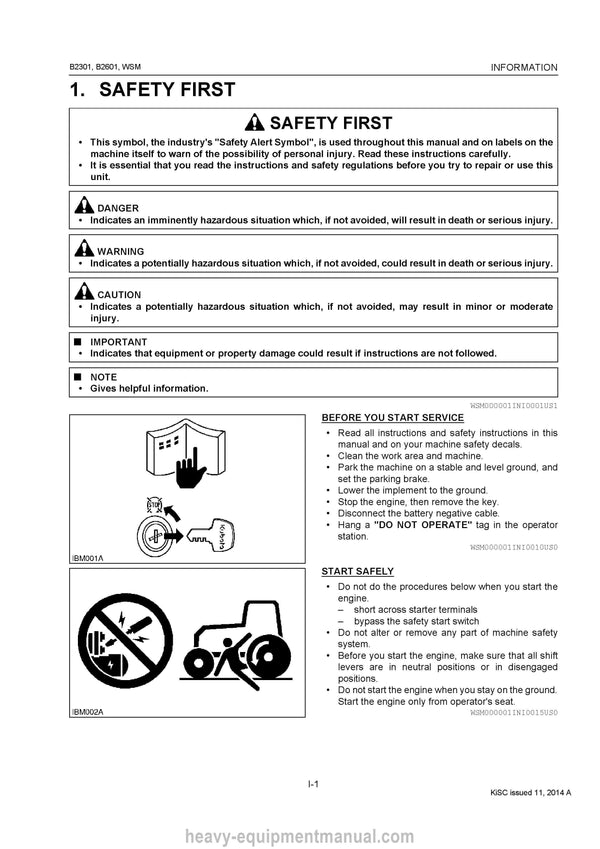 Kubota B2301 B2601 Tractor Workshop Service Manual PDF Download