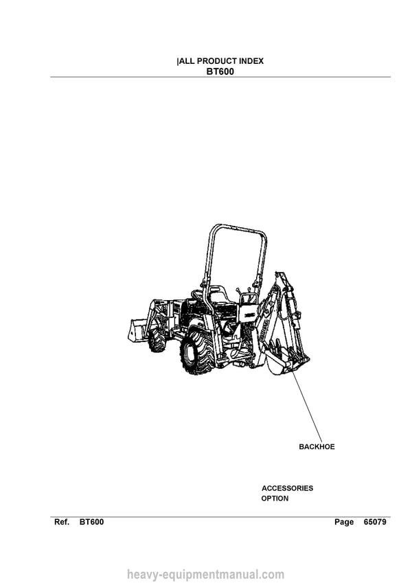 Kubota BT600 Backhoe Parts Manual PDF