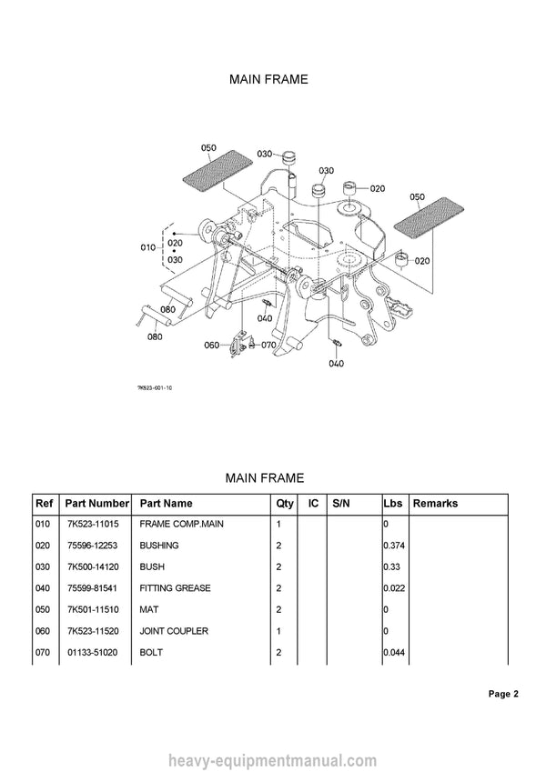 Kubota BT820 Backhoe Parts Manual PDF