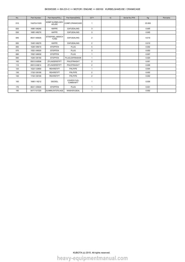 Kubota BX-231-C Tractor Parts Manual PDF
