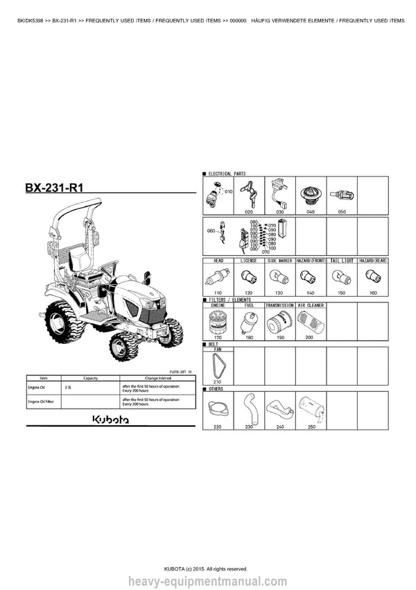 Kubota BX-231-R1 Tractor Parts Manual PDF