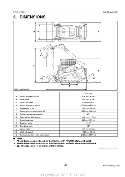 Kubota Compact Track Loader SVL75-2 Workshop Manual (RY911-30550 Year 2021)