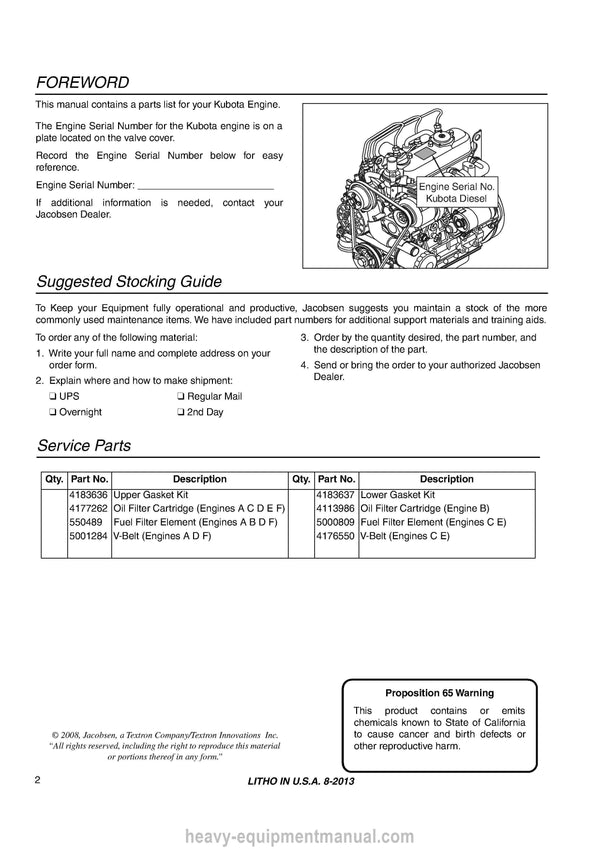 Kubota D1105 Series Diesel Engine Parts Manual PDF