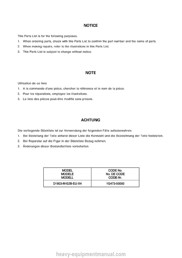 Kubota D1803-M-E2B Diesel Engine Parts Manual PDF