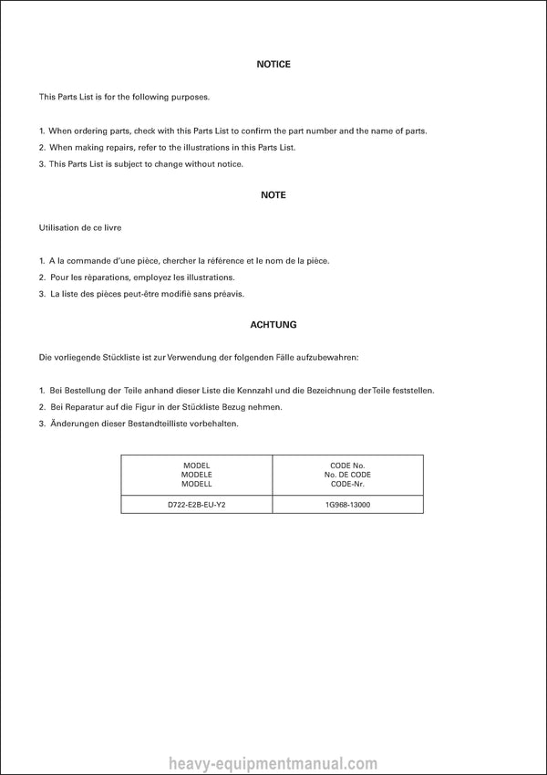 Kubota D722-E2B-EU-Y2 Diesel Engine Parts Manual PDF
