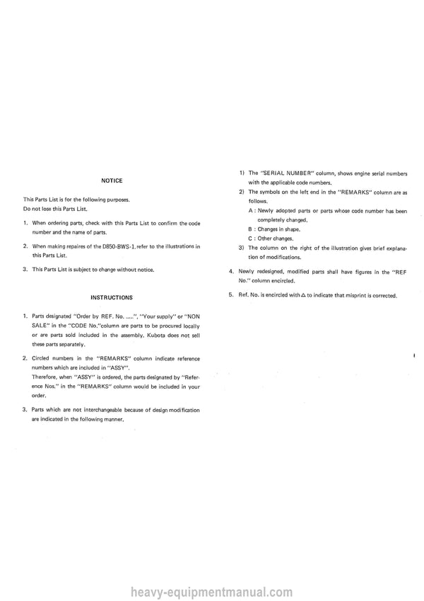 Kubota D850-BWS-1 Diesel Engine Parts Manual PDF