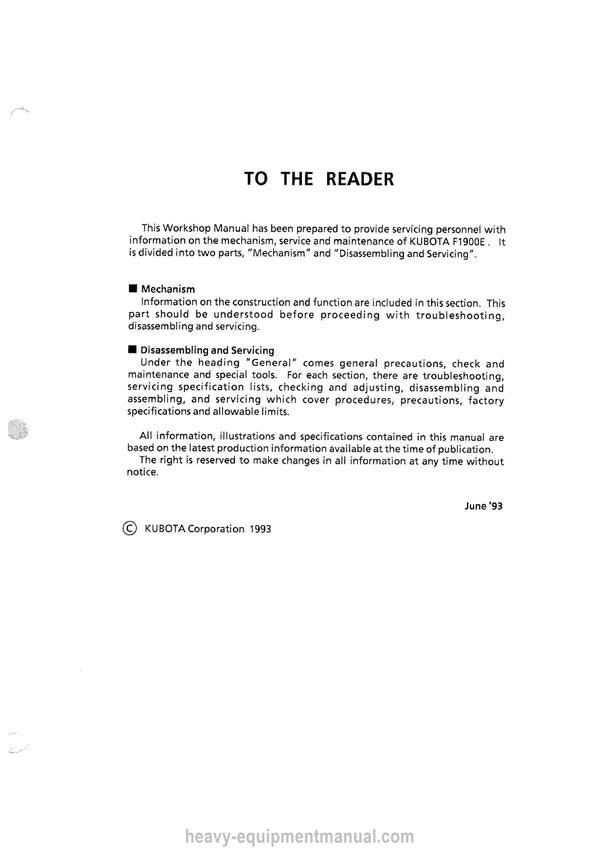 Kubota F1900 F1900E Mower Workshop Service Manual PDF