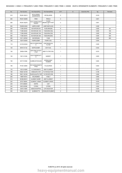 Kubota K008-5 Excavator Parts Manual PDF