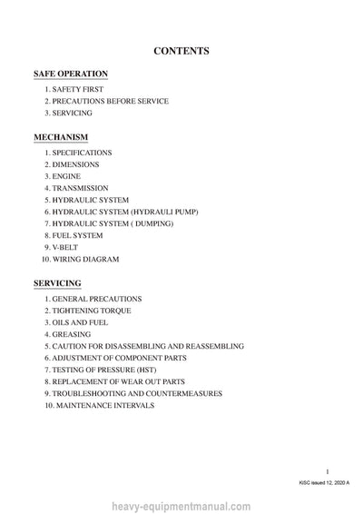 Kubota KC120 Dumper Workshop Service Manual (RY911-29270 Year 2020) PDF Download