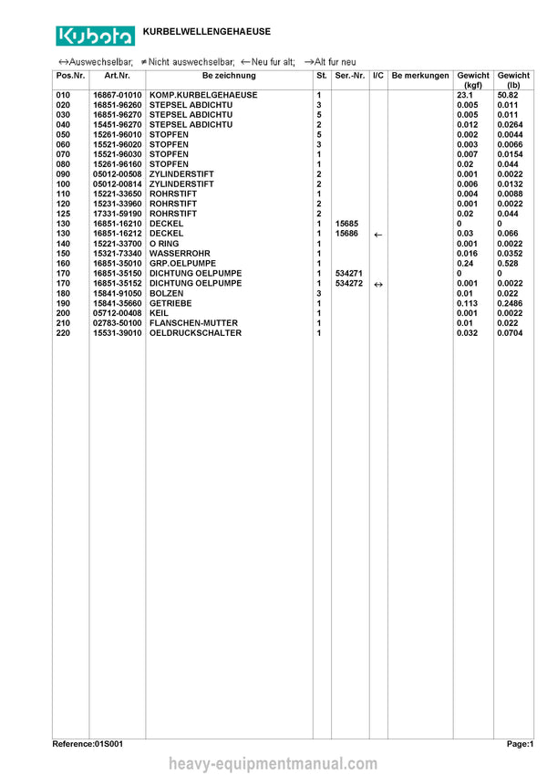 Kubota KH36H Diesel Engine Parts Manual PDF