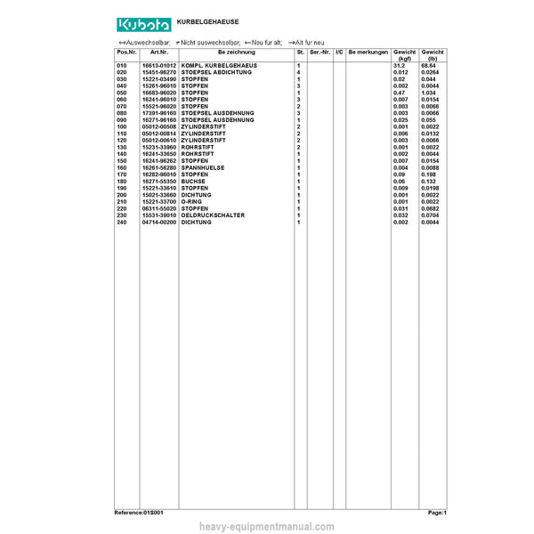Kubota KX412SV Diesel Engine Parts Manual PDF