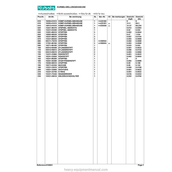 Kubota KX41H Diesel Engine Parts Manual PDF