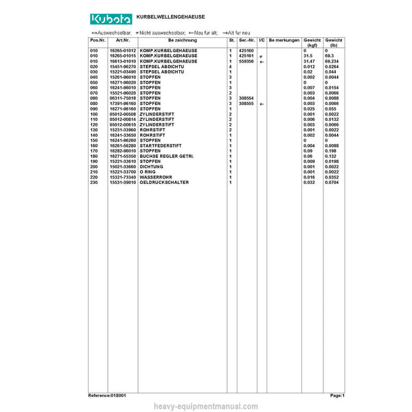 Kubota KX61H Diesel Engine Parts Manual PDF