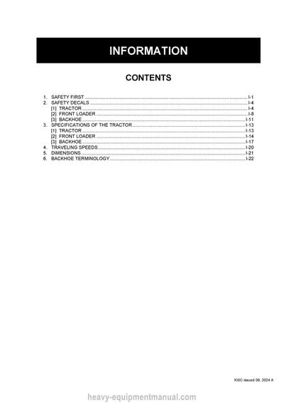 Kubota L47, M62, TL1300, TL1800, BT1000B, BT1400 Tractor Front Loader Backhoe Workshop Manual PDF