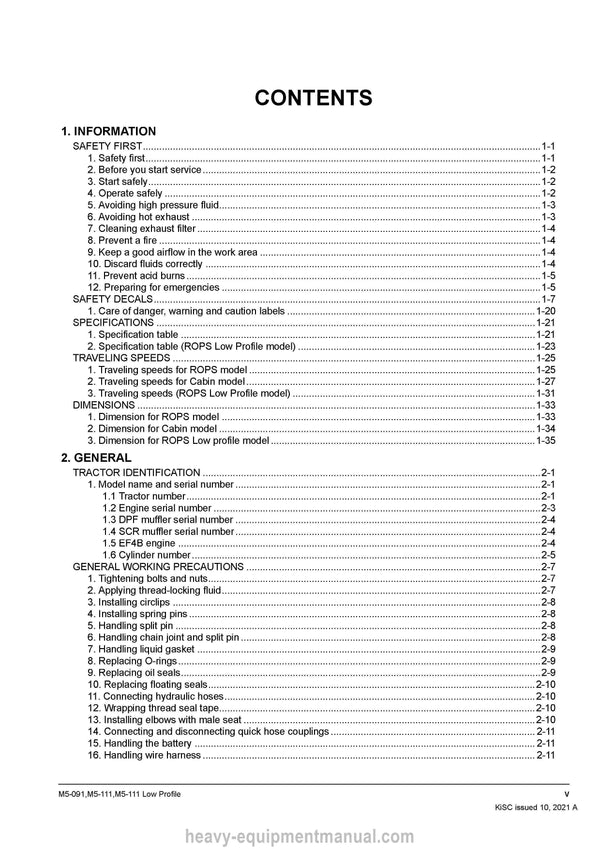 Kubota M5-091 M5-111 Low Profile M5-111 Tractor Workshop Manual (9Y111-12857) PDF Download