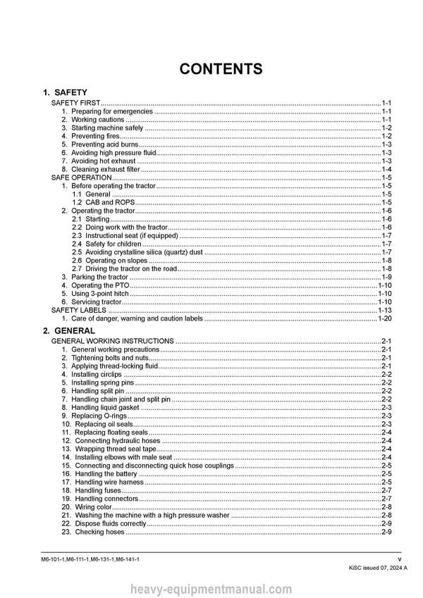 Kubota M6-101-1, M6-111-1, M6-131-1, M6-141-1 Tractor Workshop Manual (9Y111-26824) PDF Download