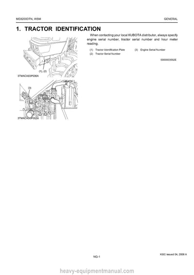 Kubota ME8200DTN Tractor Supplement Workshop Manual PDF Download