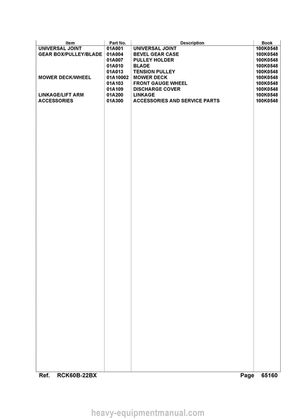Kubota RCK60B-22BX Mower Parts Manual PDF